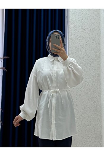Mihra Yelilia Lace-Up Robe Modal Shirt-Pe223 White