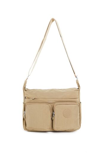 Sanmorris Women's Waterproof Parachute Fabric Multi-Compartment Adjustable Beige Cross Strap Shoulder Bag