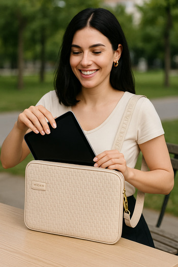 MESCHAIN Husă pentru laptop Macbook Air Pro 13,3 și 14 inchi, bej, cu design elegant