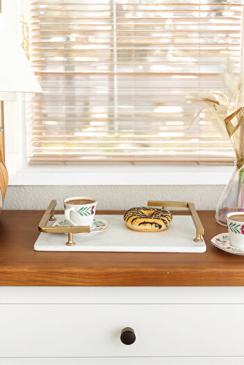 Akayev Marble White Matte Gold L Design 30X20 cm Tray