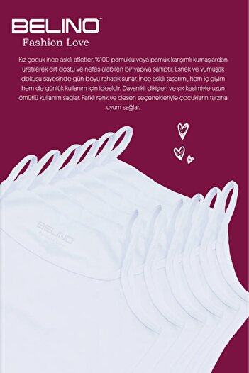 BELİNOPLUS Girl's Plain White Color Combed Cotton Lycra 6 Pack Rope Strap Undershirt