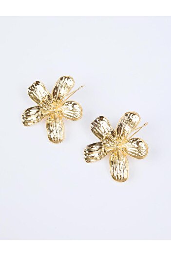 Jimmy Key Gold Color Flower Figured Texture Detailed Earrings