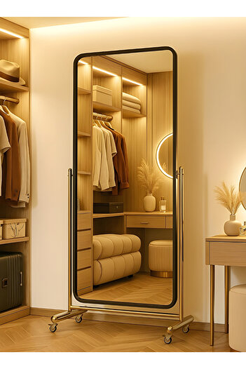 Taimi Large Mirror With Elegant Design 170 X 70 Cm - Full Length Mirror With Wheels And Black Steel Frame