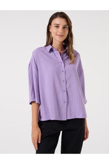 Jimmy Key Lilac Loose Cut Three Quarter Sleeve Linen Shirt