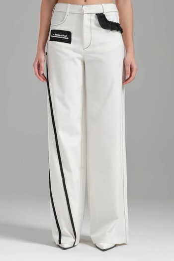tw3 Women's Woven Fabric Back Belt Elastic Design Pants