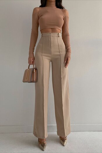 Livik Gold Ash Gray Super High Loose Leg Palazzo Trousers for 90s