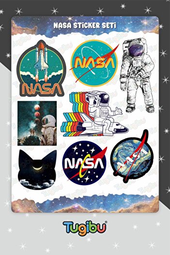 TUGİBU Nasa Sticker Set, Astronaut Sticker Set, 17 Pieces of Space and Nasa Stickers