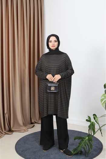 NİSUM MODA Striped Combed Tunic