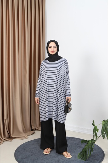 NİSUM MODA Striped Combed Tunic