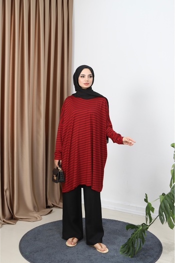 NİSUM MODA Striped Combed Tunic