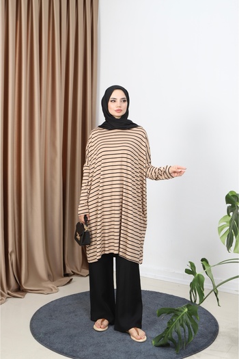 NİSUM MODA Striped Combed Tunic