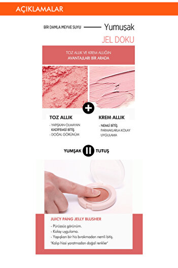 Missha Meyve Renkleriyle Doğal ve Parlak Görünüm Sunan Jel Allık A'PIEU Juicy-Pang Jelly Blusher (RD01)
