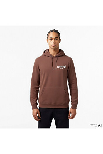Converse Classic Erkek Grafik Baskılı Kahverengi Hoodie