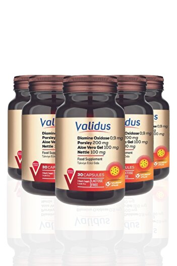 Validus 0.9 Mg Diamine Oxidase + 200 Mg Parsley + 100 Mg Aloe Vera Gel - Special Set of 5 5 X 30 Capsules