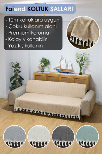 Faiend Koltuk Örtüsü 180 X 200 Cm Kanepe Çekyat Divan Berjer Örtüsü Pamuklu Yikanabilir Sade Şal