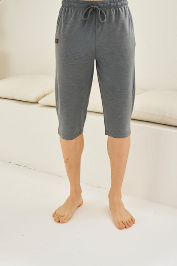 KLY Men's Anthracite Thin Single Bottom Very Comfortable Cotton Capri Pajamas