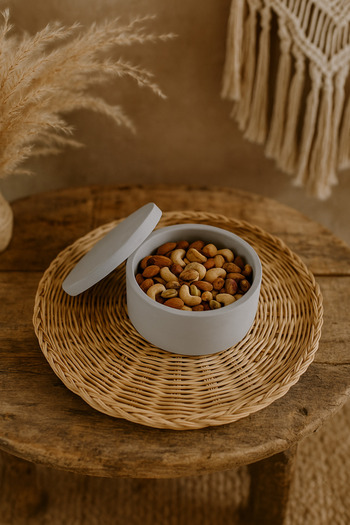 DemCey Home Stone Bowl Snack Bowl Oval Box with Lid