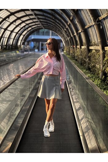 NK Gathered Detailed Crop Shirt Pink