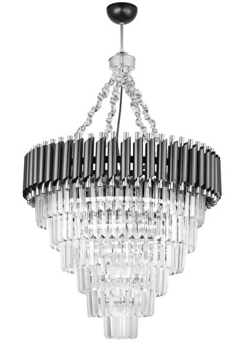 Avizemoda Palmira 60 Cm'lik Kristal Taşlı Lüks Avize 6'lı - (siyah-krom)