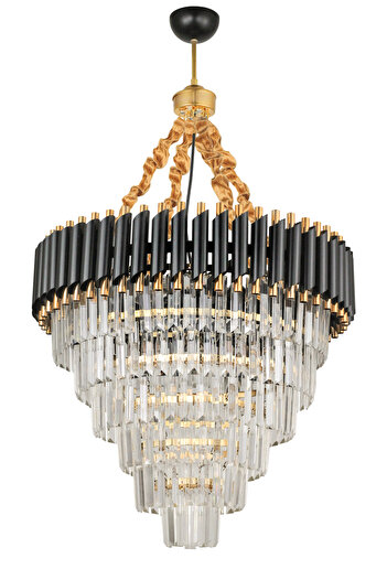 Avizemoda Palmira 60 Cm'lik Kristal Taşlı Lüks Avize 6'lı - (siyah-gold)