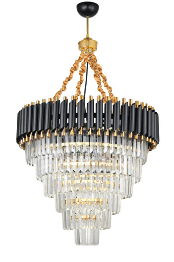 Avizemoda Palmira 60 Cm'lik Kristal Taşlı Lüks Avize 6'lı - (siyah-gold)