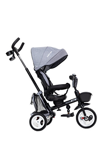 Beberoyal Milano Grey Folding Children's Tricycle, Reversible Seat, Sleeping Position, Rain Canopy