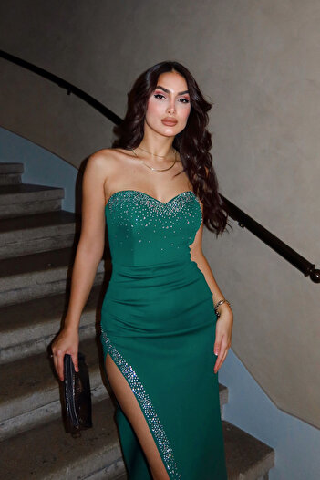 Sindimoda Livya Straplez Yırtmaç Detaylı Abiye 583121