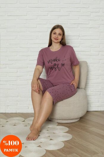 shopshop Women's Plus Size 100% Cotton Summer Short Sleeve Pocket Capri Bermuda Pajamas Set