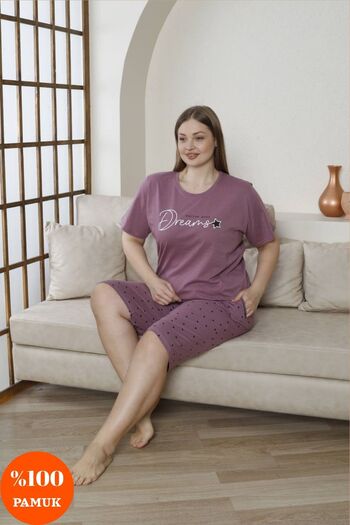 shopshop Women's Dried Tulip Oversize Large Size Cotton Summer Bermuda Pajama Set