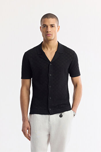 Avva Men's Regular Fit Black Lapel Collar Cotton Knit T-Shirt A51Y5090