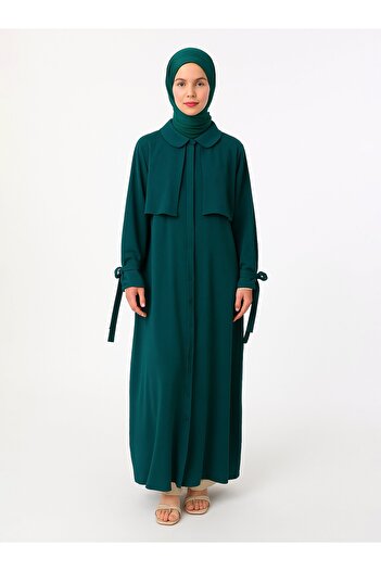 Refka Cap / Overcoat with Sleeve Tie Detail - Emerald Green -