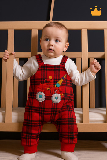 Babyhola 3-18 Months Plaid Patterned Baby Boy Snap Strap Salopet Badi 2-Piece Set 2203