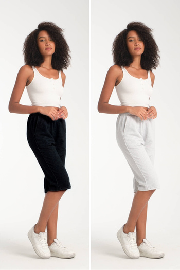 VERSCOVE Women's Capri Size 2 Piece Super Set Side Pockets, Adjustable Waist Lacing Bermuda Combed Cotton Shorts