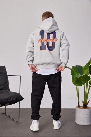 NOMARC L Letter Printed Gray Hooded Sweatshirt