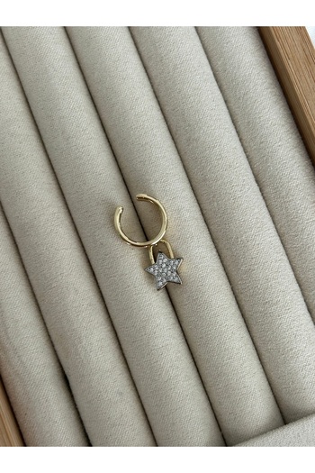 ringbox Gold Sallantılı Yıldızlı Taşlı Kıkırdak Küpe Earcuff