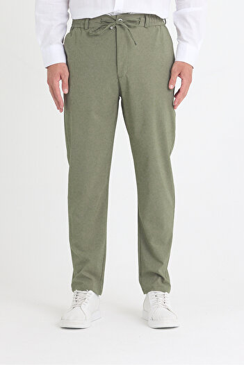 EXSPORT Men's Side Pockets, Elastic Waist, Lace-Up Belt, Relaxed Fit, Comfortable Cut Cool Fabric Trousers