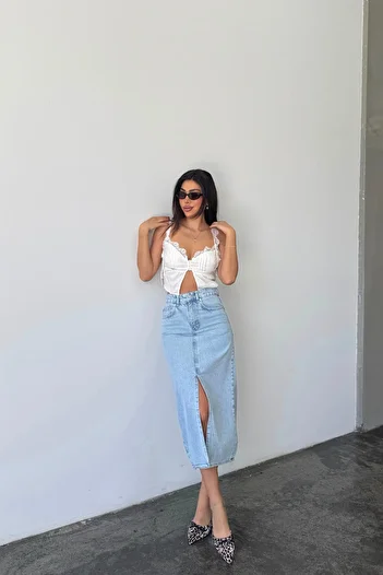 XRAY JEANS Γυναικεία βαμβακερή μακριά μπλε τζιν φούστα