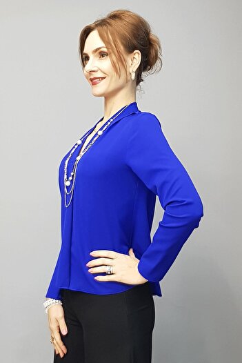 ÖNDER ÖZSOY V-Neck Shoulder Pleated Long Sleeve Blouse-Saks