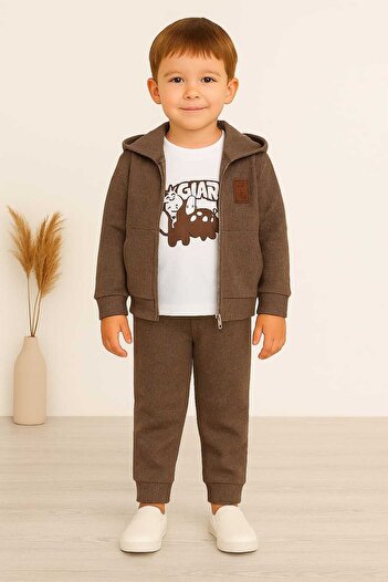 Tosyalı Burak Bebe Children's Short Sleeve T-Shirt Dino Print, Waffle Seasonal Suit