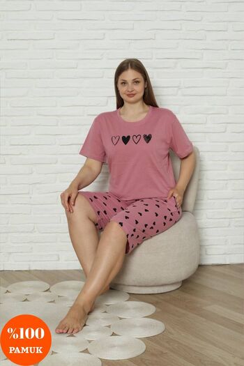 dealp Women's Plus Size 100% Cotton Summer Short Sleeve Pocket Capri Bermuda Pajamas Set