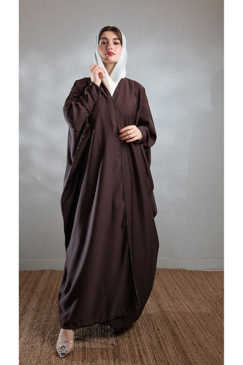 outline Brown Abaya Bisht Decorated with Sequins