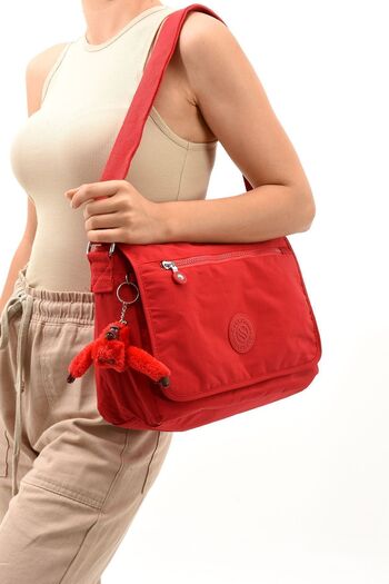 Sanmorris Red Colored Unisex Crinkle Fabric - Adjustable Cross Strap School and Shoulder Bag
