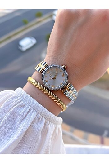 FERRO Small Case Vintage Model Steel Cord Ion Plated Case Women's Wristwatch+Bracelet B.Frv256.A05