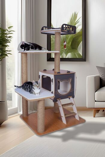 Patihomes Tiered Cat House Scratching Gray