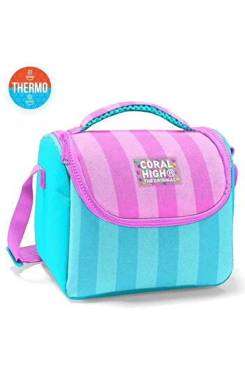 Coral High Kids Turquoise Pink Striped Thermo Lunchbox 11787