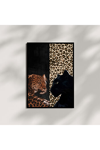 Arthopia Panter Ve Leopar Desenli Yin Ve Yang Poster Çerçeveli Sanatsal Tasarım Tablo