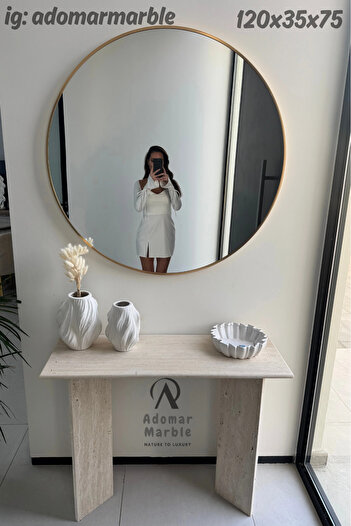 adomarmarblehandmadeandluxury ADOMAR - Traverten Dresuar, Özel Ölçü, %100 Doğal Taş, Konsol Masası, Antre Dresuar