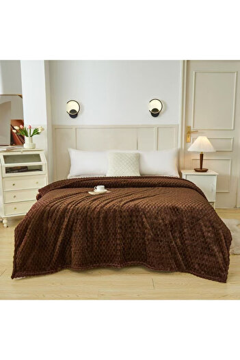 FIONNA.RO Medium Thickness Embossed Squares Blanket - Brown