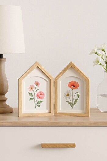 Arma House House Shaped Natural Wood Double Photo Frame 10*15 cm