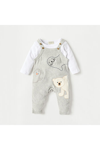 Juniors Applique Detail Dungaree and T-shirt Set
